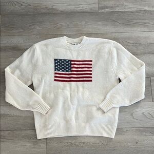 Hollister White Crewneck Sweater with Flag Design! Super cute and stylish